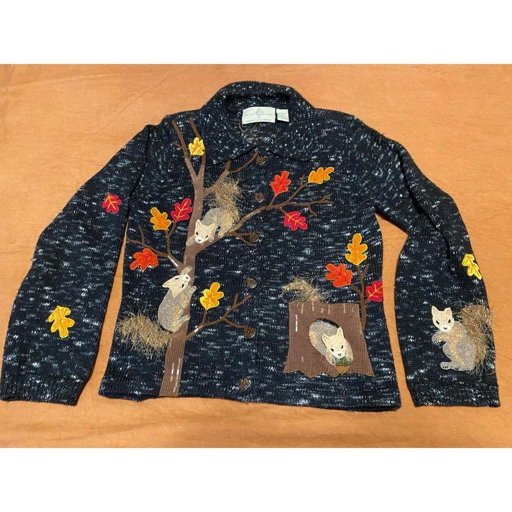 Philip & Jane Gordon Silk Wool Fuzzy Squirrel Leaf Sweater Small Funky Artsy s63